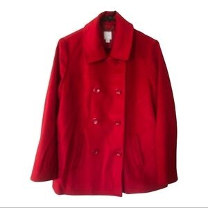 - J. Jill Women Button Down Coat Jacket Sz M Red Wool Blend